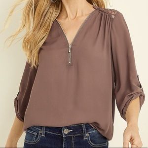 Maurices Solid Lace Quarter Zip Blouse